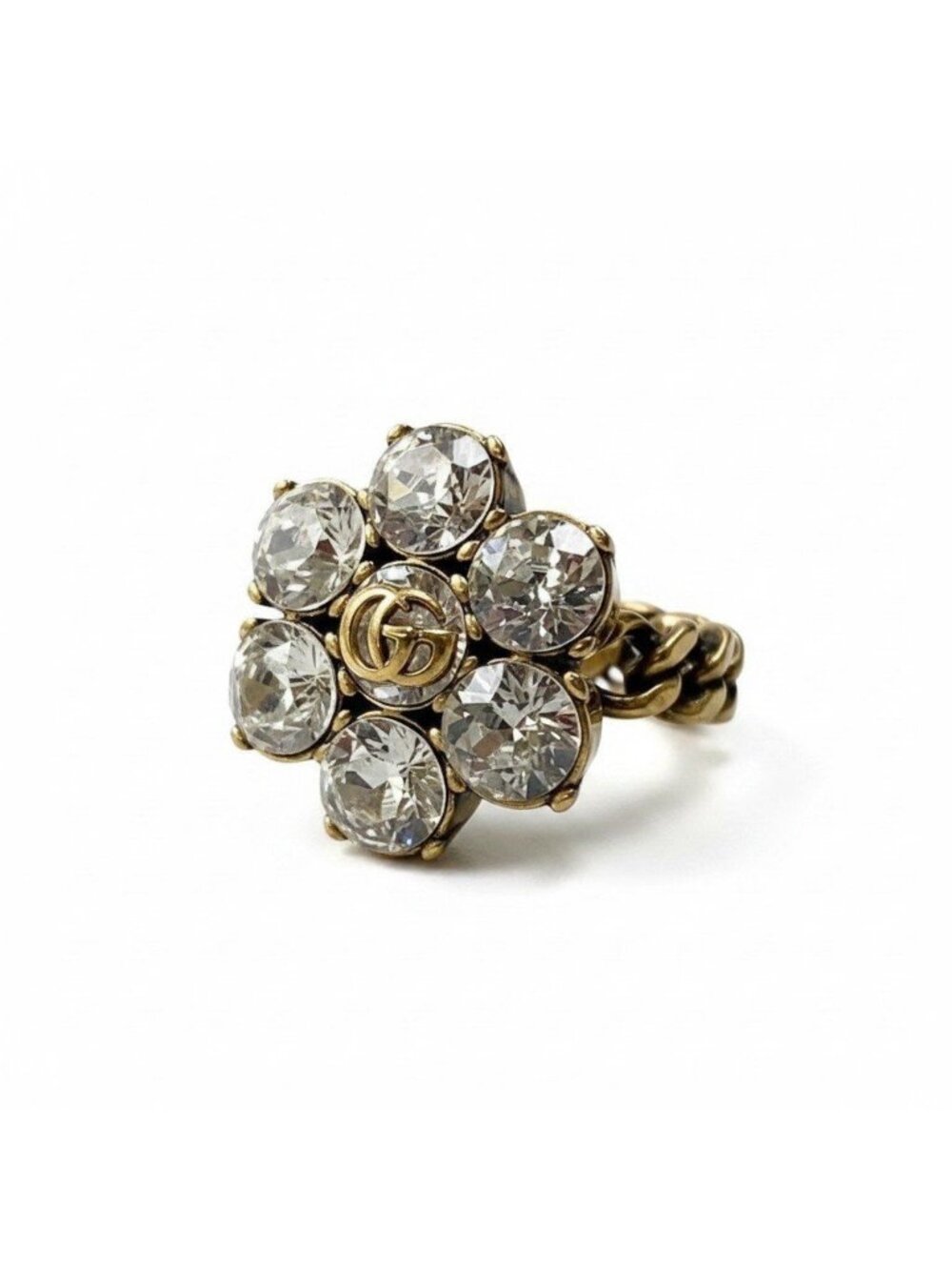 Gucci I7 Crystal Flower GG Marmont Gold Ring